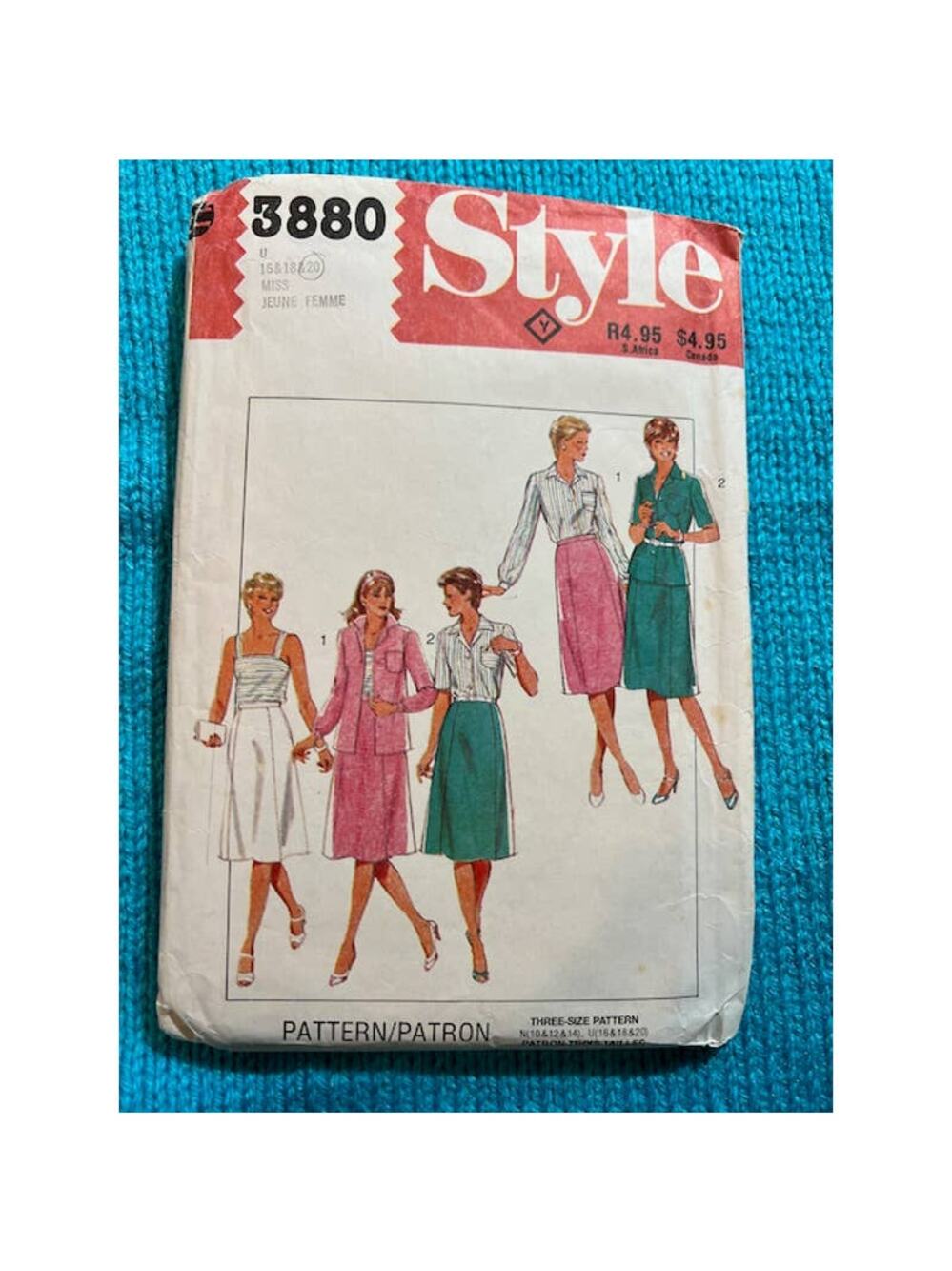 Style 3880 suit blazer skirt top sewing pattern sz 16 18 20